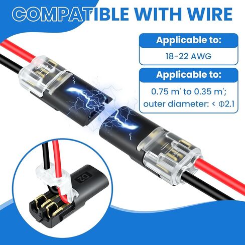 Aifeier ET 50 Pcs Low Voltage Wire Connector | Double-Wire Snap-On Quick Clip Fasteners with Locking Buckle | Led Light Strip Connectors 2 Pin | No Wire Stripping Cutting in Saudi Arabia