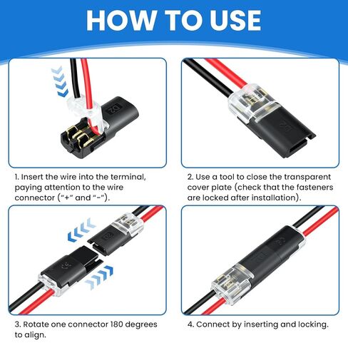 Aifeier ET 50 Pcs Low Voltage Wire Connector | Double-Wire Snap-On Quick Clip Fasteners with Locking Buckle | Led Light Strip Connectors 2 Pin | No Wire Stripping Cutting in Saudi Arabia
