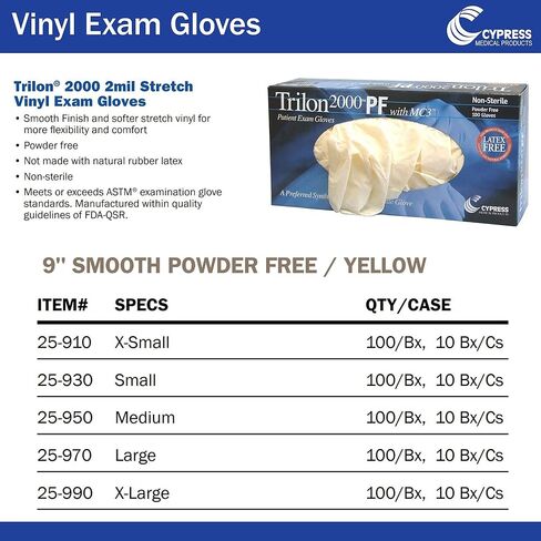 Trilon 2000 PF with MC3 Vinyl Exam Gloves, Powder-Free, Latex-Free, Non-Sterile Medical Gloves - Ivory, Size XL, 100 Count, 1 Box in Saudi Arabia