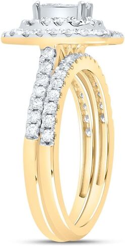 مجموعة مجوهرات Jewels By Lux من الذهب الأصفر عيار 14 قيراط 1 Cttw Diamond Ana M Emerald Double Halo Fashion لحفلات الزفاف والخطوبة والذكرى السنوية، مقاس نسائي: 5-9 in Saudi Arabia