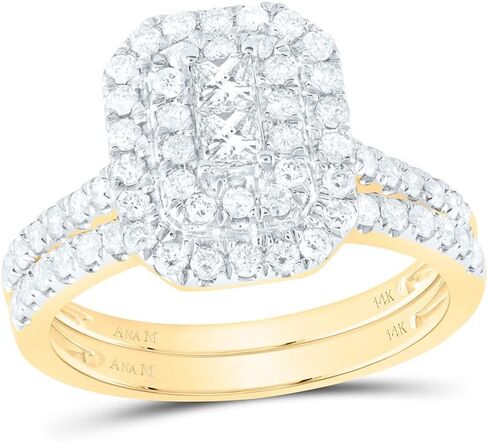 مجموعة مجوهرات Jewels By Lux من الذهب الأصفر عيار 14 قيراط 1 Cttw Diamond Ana M Emerald Double Halo Fashion لحفلات الزفاف والخطوبة والذكرى السنوية، مقاس نسائي: 5-9 in Saudi Arabia