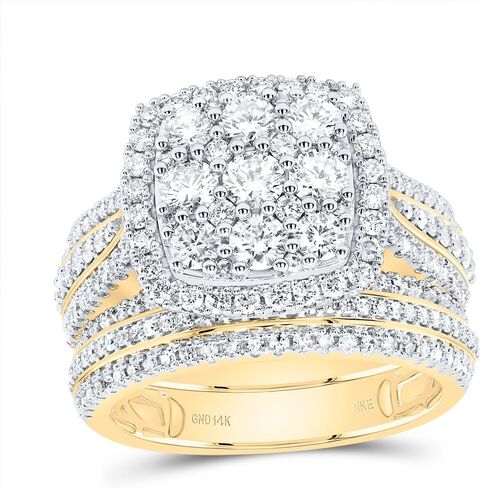 مجموعة مجوهرات Jewels By Lux من الذهب الأصفر عيار 14 قيراط 1 7/8 Cttw من الألماس وهالة واحدة لحفلات الزفاف والخطوبة والذكرى السنوية، مقاس نسائي: 5-9 in Saudi Arabia