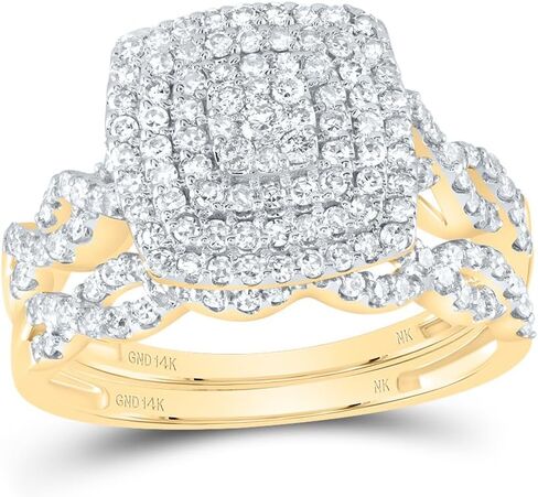 Jewels By Lux 14kt Yellow Gold 3/4 Cttw Diamond Cushion Double Halo Wedding Engagement Anniversary Bridal Set, Women Size: 5-9 in Saudi Arabia