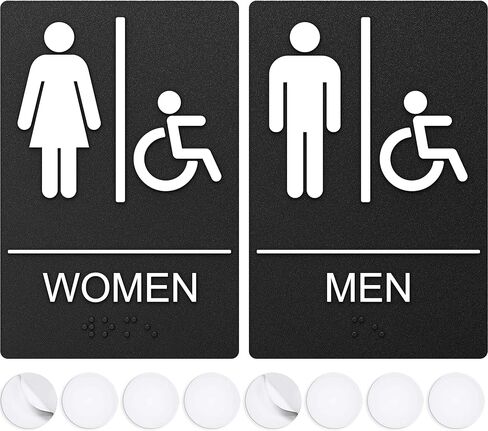 Unisex Bathroom Signs, Restroom Sign for Business - 9" by 6" - ADA Compliant with Braille & Handicap Symbol - Strong Double-Sided Adhesives - Perfect for Offices & Public Buildings in Kuwait