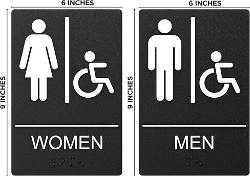 Unisex Bathroom Signs, Restroom Sign for Business - 9" by 6" - ADA Compliant with Braille & Handicap Symbol - Strong Double-Sided Adhesives - Perfect for Offices & Public Buildings in Kuwait