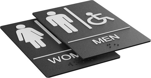 Unisex Bathroom Signs, Restroom Sign for Business - 9" by 6" - ADA Compliant with Braille & Handicap Symbol - Strong Double-Sided Adhesives - Perfect for Offices & Public Buildings in Kuwait