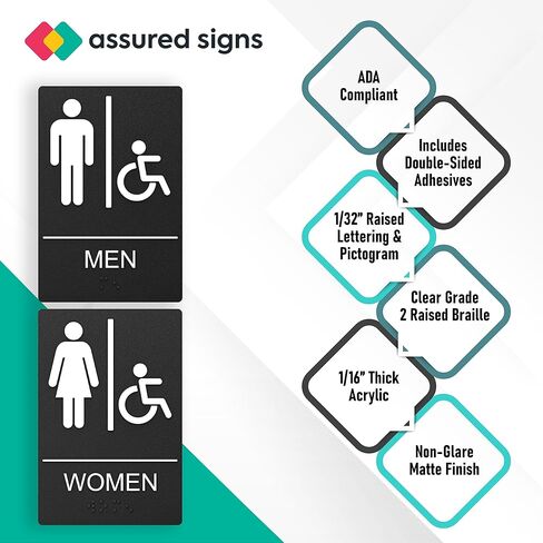 Unisex Bathroom Signs, Restroom Sign for Business - 9" by 6" - ADA Compliant with Braille & Handicap Symbol - Strong Double-Sided Adhesives - Perfect for Offices & Public Buildings in Kuwait