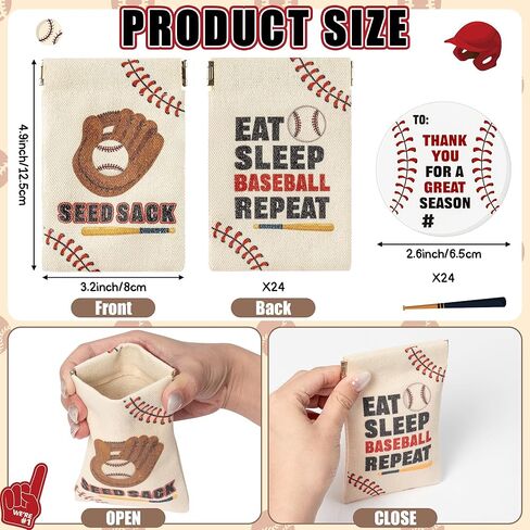 H1vojoxo 24 Sets Baseball Seed Sack Bags Gifts for Team Baseball Pouch for Sunflower Seed Portable Squeeze Pouch Sport Coin Purses Team Gift Bags for Base Ball Field Team Senior Night Party Favors in Kuwait