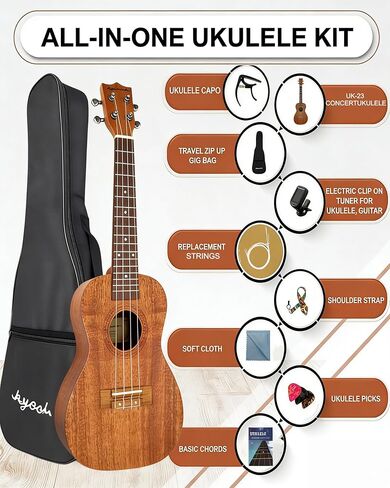 23 بوصة الحفل القيثارة المهنية الماهوجني القيثارة للمبتدئين مع الدروس عبر الإنترنت حقيبة جيتار موالف حزام سلاسل النايلون يختار in Kuwait