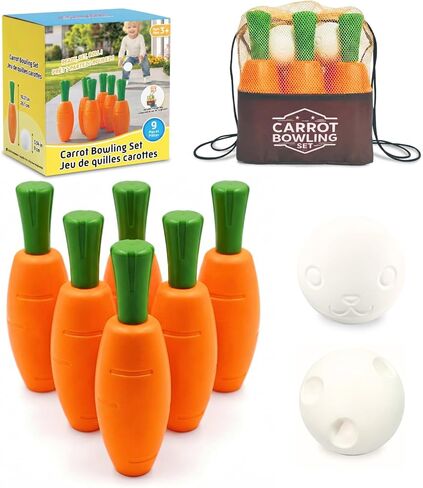 مجموعة بولينج الجزر للأطفال الصغار والأطفال - 6 دبابيس وكرتين على شكل أرنب وحقيبة - لعب نشط داخلي آمن - نشاط صيفي ممتع وهدية عيد ميلاد للأعمار من 3 إلى 6 سنوات in Kuwait