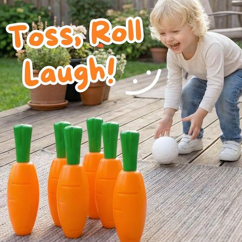 مجموعة بولينج الجزر للأطفال الصغار والأطفال - 6 دبابيس وكرتين على شكل أرنب وحقيبة - لعب نشط داخلي آمن - نشاط صيفي ممتع وهدية عيد ميلاد للأعمار من 3 إلى 6 سنوات in Kuwait