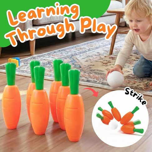 مجموعة بولينج الجزر للأطفال الصغار والأطفال - 6 دبابيس وكرتين على شكل أرنب وحقيبة - لعب نشط داخلي آمن - نشاط صيفي ممتع وهدية عيد ميلاد للأعمار من 3 إلى 6 سنوات in Kuwait