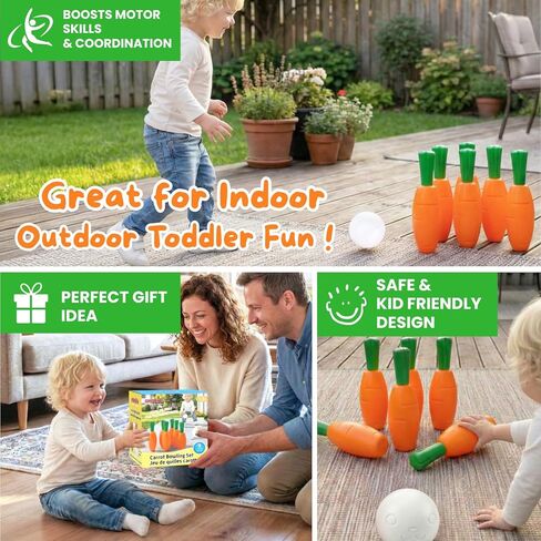 مجموعة بولينج الجزر للأطفال الصغار والأطفال - 6 دبابيس وكرتين على شكل أرنب وحقيبة - لعب نشط داخلي آمن - نشاط صيفي ممتع وهدية عيد ميلاد للأعمار من 3 إلى 6 سنوات in Kuwait