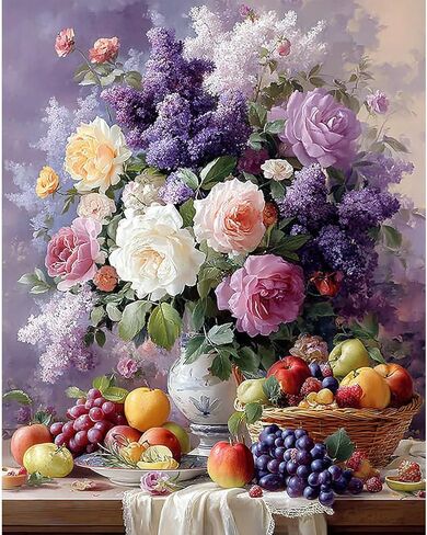 NEWENMO الطلاء بالأرقام للبالغين زهور متعددة الألوان، الطلاء بالأرقام مزهرية زهرة على قماش بدون إطار، لوحة زيتية DIY مثالية للمبتدئين والهوايات والهدايا ديكور جدار المنزل (12 * 16 بوصة) in Kuwait