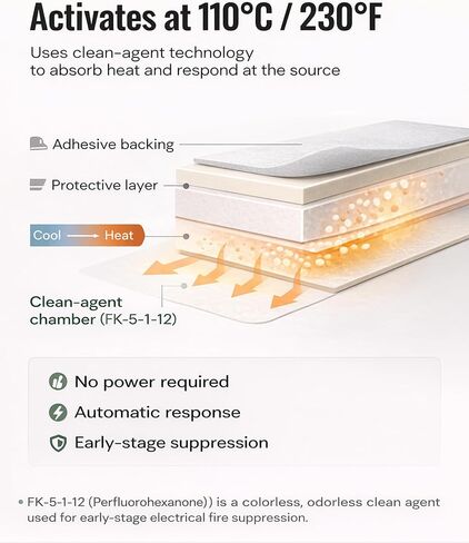 Automatic Fire Suppression Patches for Outlets & Electrical Appliances, Self-Activating at 230℉ for Early-Stage Fire Response, Clean Agent, Residue-Free, No Power Required 9-Pack in Saudi Arabia