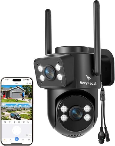 كاميرا مزدوجة العدسات، نظام كاميرا أمان لاسلكي للمنزل بدقة 4 ميجابكسل QHD 360 درجة PTZ، اتصال WiFi 6 5G/ 2.4 جيجا هرتز، طاقة إضافية، سجل مستمر 24/7 (كاميرا إضافية إلى NVR، تعمل أيضًا بشكل مستقل) in Kuwait