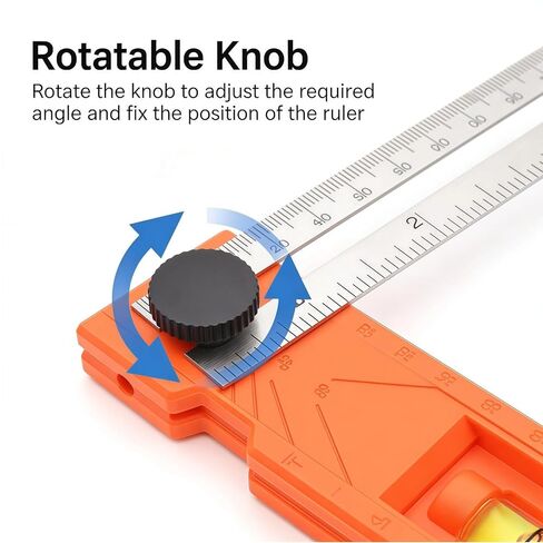 Adjustable Positioning Marking Protractor Tool, Multi-Angle Depth Measuring Ruler with Level Gauge & Rotatable Knob Angle Marking 15°-90°, Precise Leveling & Marking Tool for Woodworking & Carpentry in Kuwait