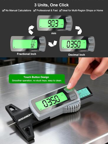 GODESON Tire Tread Depth Gauge,Rechargeable Digital Tire Depth Gauge - USB-C,3-Unit Switch (mm/Decimal/Fraction Inch), Backlit LCD Display, Auto Power Off, 0-32NDS for Car/SUV/Truck Wear Measurement in Saudi Arabia
