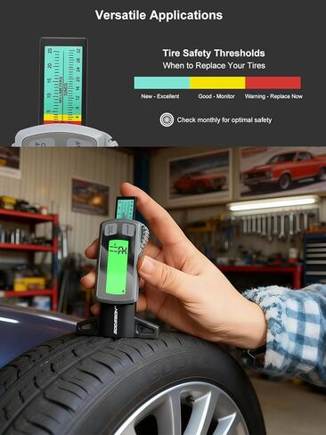GODESON Tire Tread Depth Gauge,Rechargeable Digital Tire Depth Gauge - USB-C,3-Unit Switch (mm/Decimal/Fraction Inch), Backlit LCD Display, Auto Power Off, 0-32NDS for Car/SUV/Truck Wear Measurement in Saudi Arabia