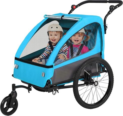 Sepnine Kids Bike Trailer, 2 in 1 Canopy Carrier Converts to Pushcart Suitable for 1 to 2 Kids, 12+ Months, Quick Attach to Bike, Foldable, with 5-Point Harness and Storage Bags in Kuwait