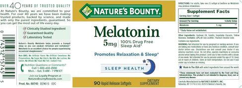 الميلاتونين حسب Nature's Bounty ، بنسبة 100 ٪ من المساعدات الخالية من المخدرات ، والمكملات الغذائية ، ويعزز الاسترخاء وصحة النوم ، 5 ملغ ، 90 ناعمة سريعة الإفراج in Saudi Arabia