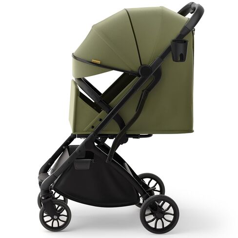 عربة سفر للأطفال من newyoo GlideTow TR18M، عربة أطفال صغيرة الحجم وخفيفة الوزن للرضع/الأطفال الصغار مع مقبض للأمتعة، حامل أكواب، سهلة الطي بيد واحدة، مقعد مسطح، وردي in Kuwait