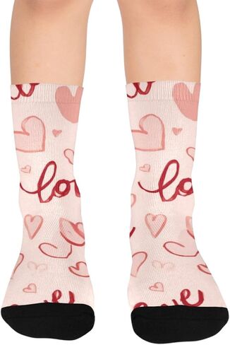 Red Love Art Retro Hiking Socks - Toddler Boys & Girls Warm Thick Thermal Winter Crew Socks for School, Daily Wear & Outdoor Activities in Saudi Arabia
