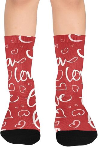 Red Heart Design White Hiking Socks - Toddler Boys & Girls Warm Thick Thermal Winter Crew Socks for School, Daily Wear & Outdoor Activities in Saudi Arabia