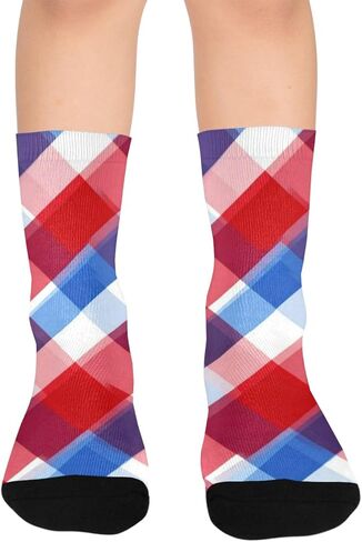 Red Blue Plaid Art Hiking Socks - Toddler Boys & Girls Warm Thick Thermal Winter Crew Socks for School, Daily Wear & Outdoor Activities in Saudi Arabia