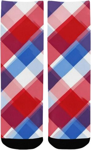 Red Blue Plaid Art Hiking Socks - Toddler Boys & Girls Warm Thick Thermal Winter Crew Socks for School, Daily Wear & Outdoor Activities in Saudi Arabia