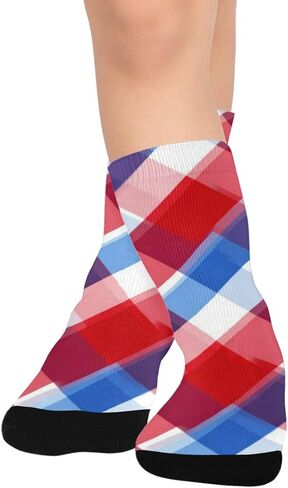 Red Blue Plaid Art Hiking Socks - Toddler Boys & Girls Warm Thick Thermal Winter Crew Socks for School, Daily Wear & Outdoor Activities in Saudi Arabia