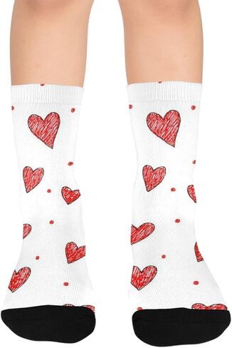 جوارب بيضاء النقاط على شكل قلب أحمر للمشي لمسافات طويلة - جوارب شتوية حرارية سميكة دافئة للأولاد والبنات للمدرسة، والارتداء اليومي والأنشطة الخارجية in Kuwait