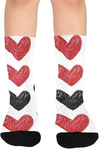 جوارب للمشي لمسافات طويلة بنمط قلب أسود أحمر - جوارب شتوية حرارية سميكة دافئة للأطفال الصغار للأولاد والبنات للمدرسة، والارتداء اليومي والأنشطة الخارجية in Kuwait