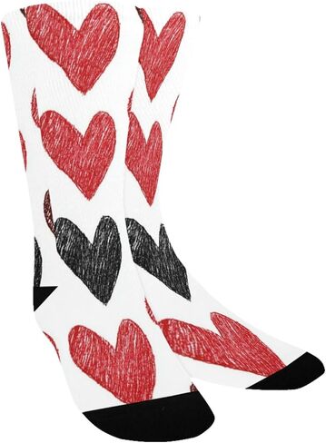 جوارب للمشي لمسافات طويلة بنمط قلب أسود أحمر - جوارب شتوية حرارية سميكة دافئة للأطفال الصغار للأولاد والبنات للمدرسة، والارتداء اليومي والأنشطة الخارجية in Kuwait