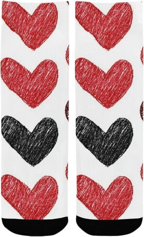 جوارب للمشي لمسافات طويلة بنمط قلب أسود أحمر - جوارب شتوية حرارية سميكة دافئة للأطفال الصغار للأولاد والبنات للمدرسة، والارتداء اليومي والأنشطة الخارجية in Kuwait