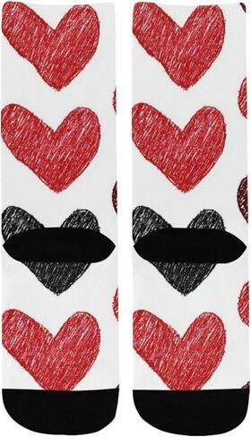 جوارب للمشي لمسافات طويلة بنمط قلب أسود أحمر - جوارب شتوية حرارية سميكة دافئة للأطفال الصغار للأولاد والبنات للمدرسة، والارتداء اليومي والأنشطة الخارجية in Kuwait