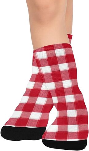 White Red Check Classical Hiking Socks - Toddler Boys & Girls Warm Thick Thermal Winter Crew Socks for School, Daily Wear & Outdoor Activities in Kuwait