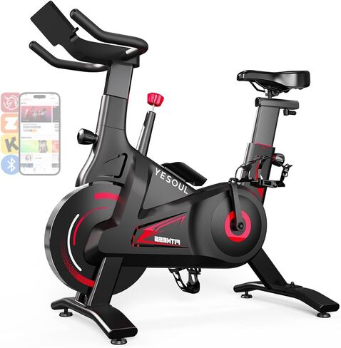 دراجة تمرين YESOUL للمنزل - دراجة ثابتة مقاومة مغناطيسية صامتة مع إطار مثلث ثابت، سعة 300 رطل، محرك ثنائي المرحلة وحذافة معدنية، تطبيق ذكي مع طرق ذات مناظر خلابة وفصول حية in Kuwait