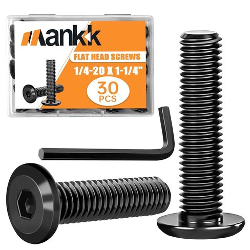 mankk 30PCS 1/4-20 x 1-1/4" Flat Head Screws Socket Head Screw Furniture Bolts Stainless Steel 18-8 (304) Countersunk Connector Screws Furniture Screw with Hex Spanner in Saudi Arabia