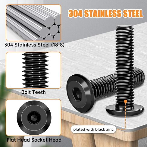 mankk 30PCS 1/4-20 x 1-1/4" Flat Head Screws Socket Head Screw Furniture Bolts Stainless Steel 18-8 (304) Countersunk Connector Screws Furniture Screw with Hex Spanner in Saudi Arabia