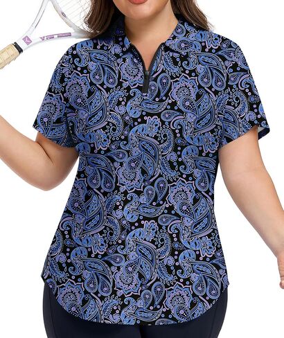 WOWENY Womens Plus Size Golf Polo Shirts Short Sleeve 1/4 Zip Loose Fit Collared Athletic Tennis Workout Tops UPF 50+ XL-5XL in Saudi Arabia