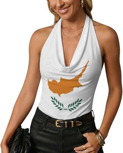 Fiji Flag Halter Tops for Women Going Out Summer Cowl Neck Backless Top Sexy Cute Basic Vacation Clothes in Kuwait