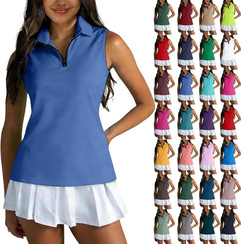 Golf Tank Top Women Sleeveless Polo Shirts Casual Summer Workout Tank Tops Lightweight 1/4 Zip Sports Athletic Tops in Saudi Arabia