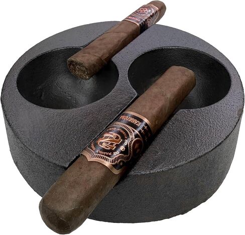 Rustic State Habano Cast Iron Cigar Ashtray for Outside Patio with Double Slot Rest Windproof Round Design Antique Ash Disposal for Indoors Outdoors - Black in Kuwait