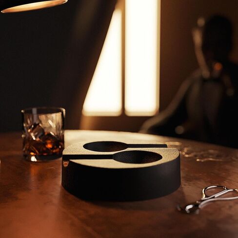 Rustic State Habano Cast Iron Cigar Ashtray for Outside Patio with Double Slot Rest Windproof Round Design Antique Ash Disposal for Indoors Outdoors - Black in Kuwait