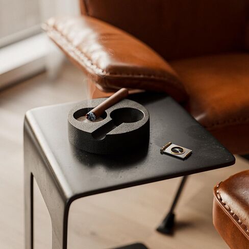 Rustic State Habano Cast Iron Cigar Ashtray for Outside Patio with Double Slot Rest Windproof Round Design Antique Ash Disposal for Indoors Outdoors - Black in Kuwait