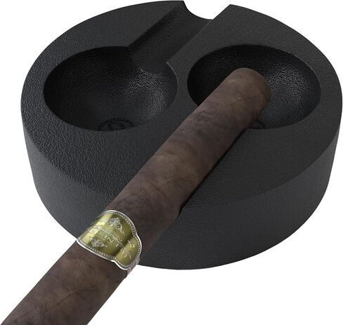 Rustic State Habano Cast Iron Cigar Ashtray for Outside Patio with Double Slot Rest Windproof Round Design Antique Ash Disposal for Indoors Outdoors - Black in Kuwait