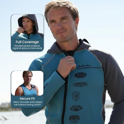 Jet Ski Wetsuit 2 Piece Set | Jettribe Team Rider Series | 3mm Stretch Neoprene with Reinforced Knee Panels for Men & Women (2XL, Blue/Grey) in Kuwait