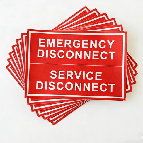 12 Pack Reflective Emergency Disconnect Stickers, Night-Visible Solar Warning Labels NEC Compliant, 5"x 3.5" Waterproof Vinyl Decals for Electrical Panels, Breaker Boxes & PV Rapid Shutdown in Kuwait