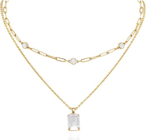 Gold Layered Pendant Necklaces for Women 14k Gold Plated Crystal Choker Necklace Paperclip Rhinestone Necklace Party Prom Jewelry in Kuwait